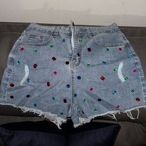 Denim Gem Studded Shorts